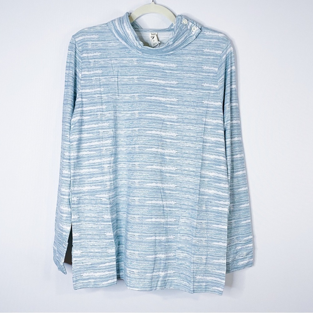 Kate Quinn - Blue Long Sleeve Printed Relaxed Turtleneck Top